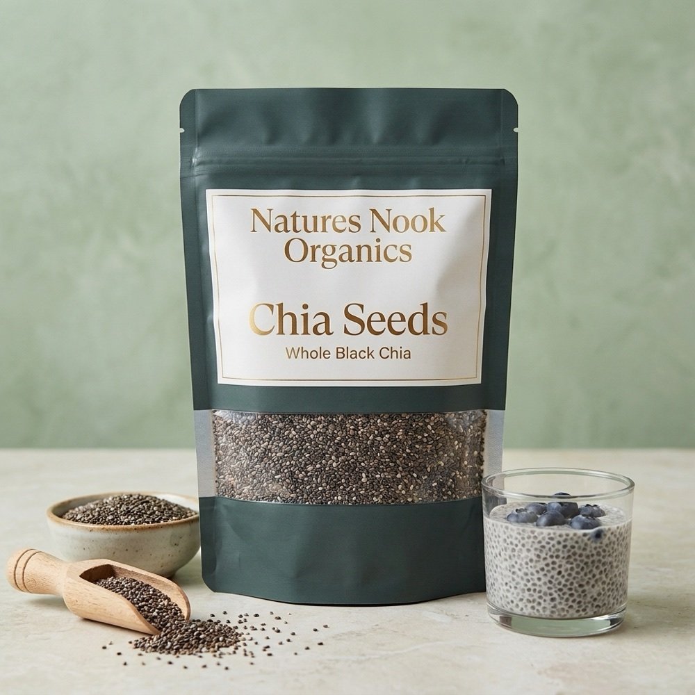 Natures Nook Organics Chia Seeds pouch, 6 oz, whole black chia